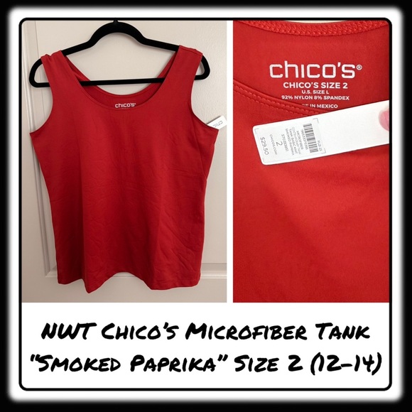 NWT Chicos Microfiber tank deep red “Smoked Paprika” Size 2 (equivalent 12-14) - Picture 1 of 5